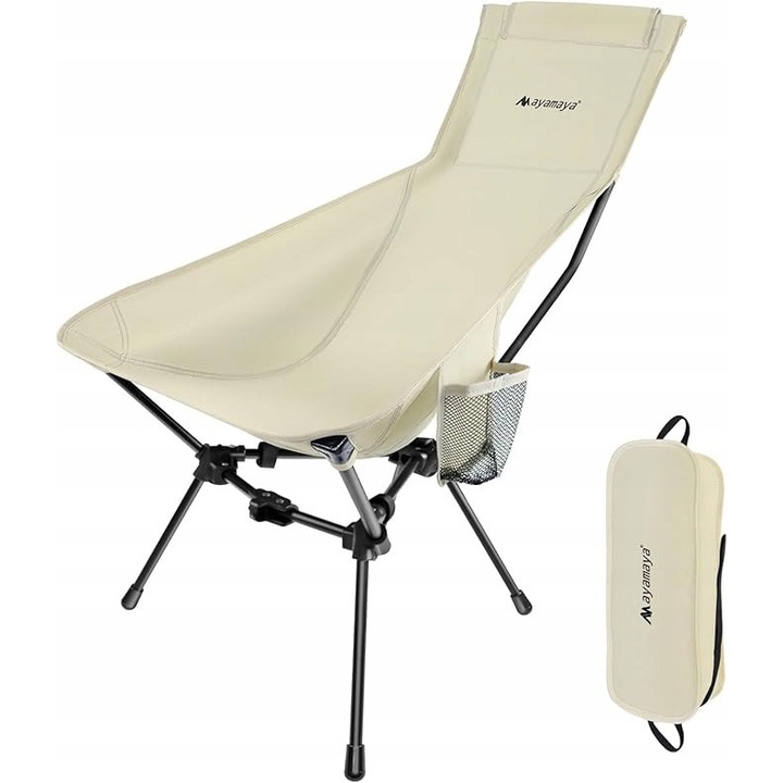 Сгъваем къмпинг стол AYAMAYA, 150 кг, висока облегалка, опора за врата, бежов, 60x70x92 см