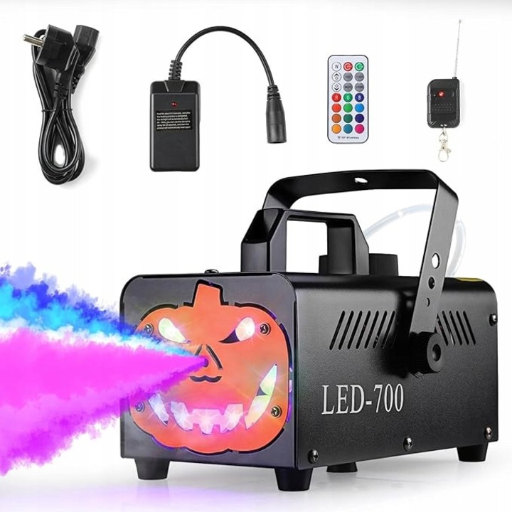 Masina de fum Halloween, 500W, 9 LED RGB, 13 culori, set cu telecomenzi