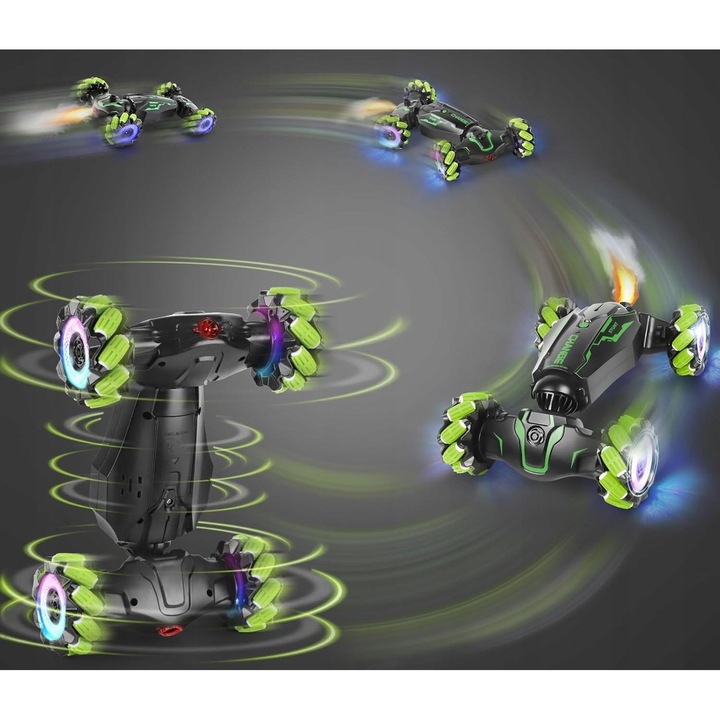 Masinuta de jucarie cu telecomanda, kaskadersca, 360°, verde, pentru 8 ani+