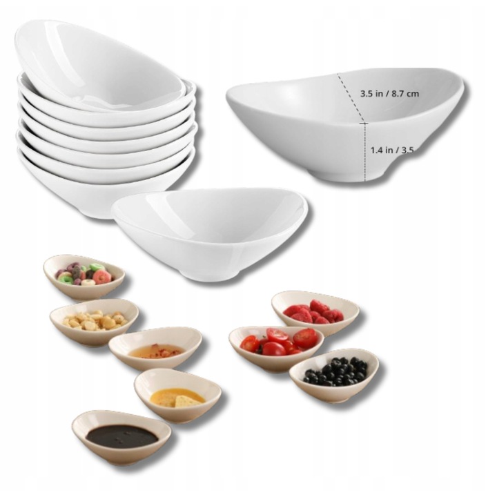 Set 8 boluri din portelan, 85ml, design oval, alb