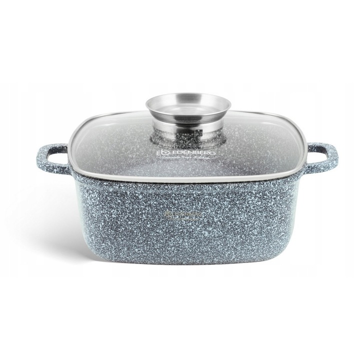 Oala marmura Edenberg 4,4L, 24x24cm, capac sticla, non-stick, pentru toate tipurile de plite