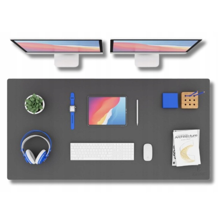 Mata pentru birou, 120x60cm, piele PU, impermeabila, gri inchis