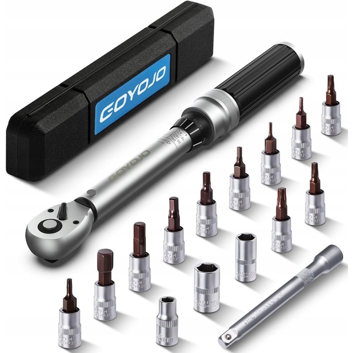 Cheie dinamometrica GOYOJO 2-24 Nm 1/4", set cu accesorii, 10 capete, otel Cr-V