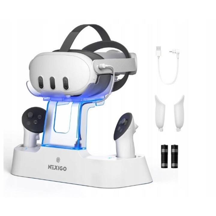 Станция за зареждане за Quest 3 и 3S, с LED индикатори, пълен комплект, многоцветна