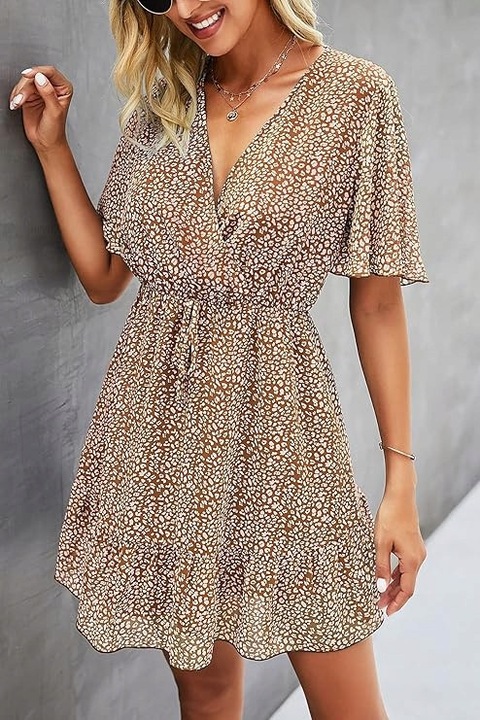 Лятна рокля, мини, кафява, полиестер, с волани, XL INTL