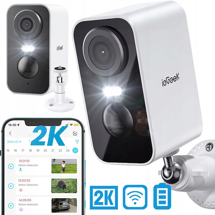 Камера за наблюдение ieGeek 2K, безжична, с детекция на движение, цветно нощно виждане, IP65, комплект