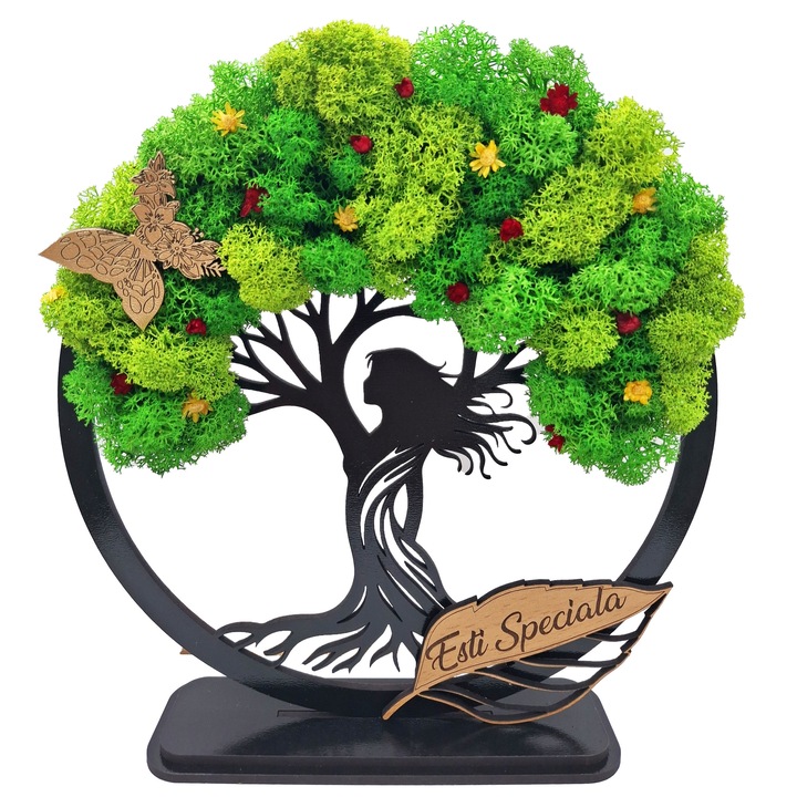 Cadou Elegant pentru Femei -Copac cu Licheni Stabilizati, Mesaj, Esti Speciala''20cm