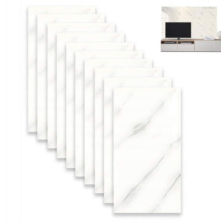 Set 10 placi autoadezive PVC alb marmura 60x30cm