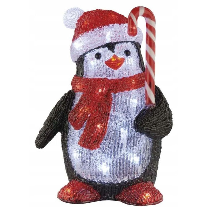 Figurina decorativa Craciun, Pingvin 50 LED, 40cm, alb, set
