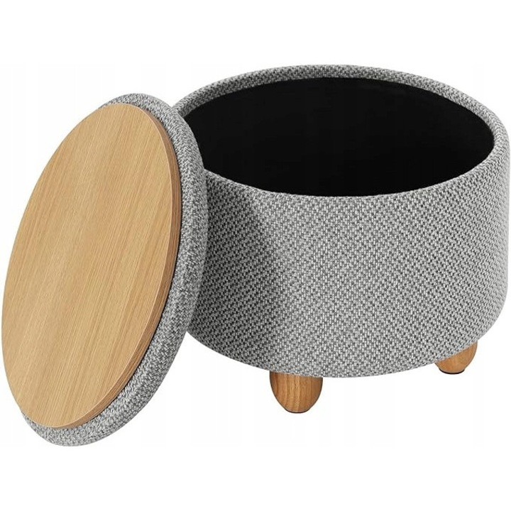 Табуретка с място за съхранение, Woltu, кръгла, светлосива, 39x39x33см