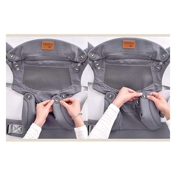 Marsupiu ergonomic vrbabies, 4 moduri de purtare, material respirabil, gri, 3,6-18 kg