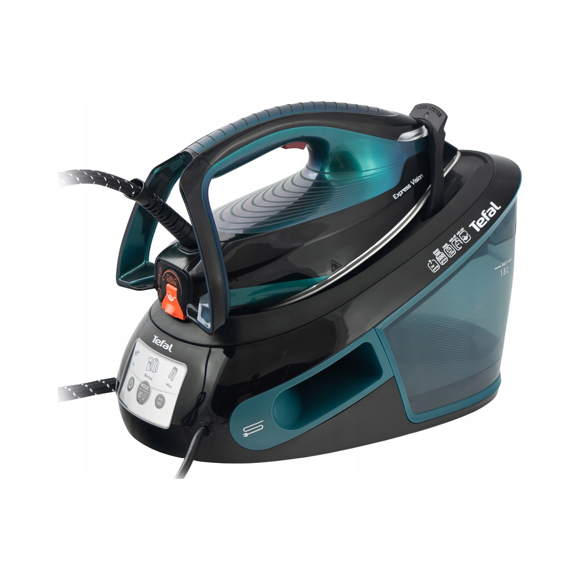 Statie de calcat cu abur Tefal 2800W, 130 g/min abur constant, 500 g/min abur suplimentar, negru-albastru, 1.8L