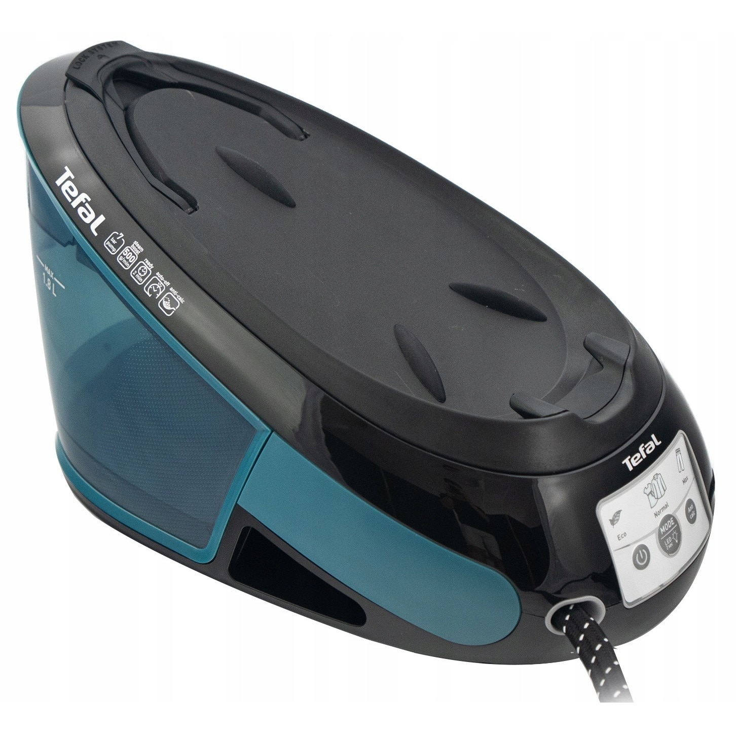 Statie de calcat cu abur Tefal 2800W, 130 g/min abur constant, 500 g/min abur suplimentar, negru-albastru, 1.8L