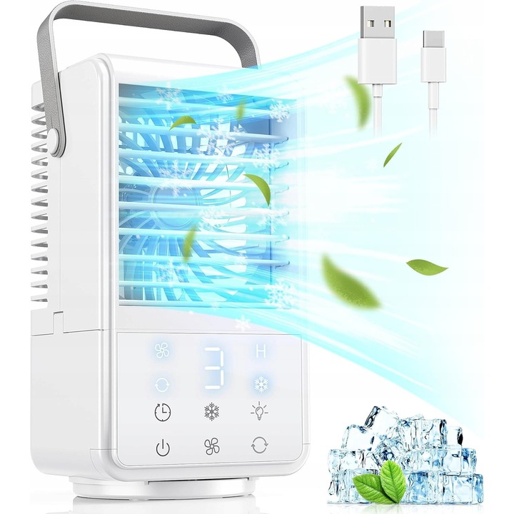 Mini climatizor 1000ml, 3 viteze, 7 culori LED, 16,9x14,4x30cm