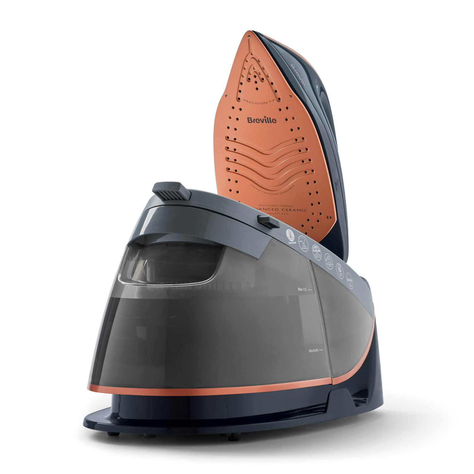 Generator de aburi Breville VIN411X, 2600 W, 1,7 l, portocalie, tehnologie Dual Steam