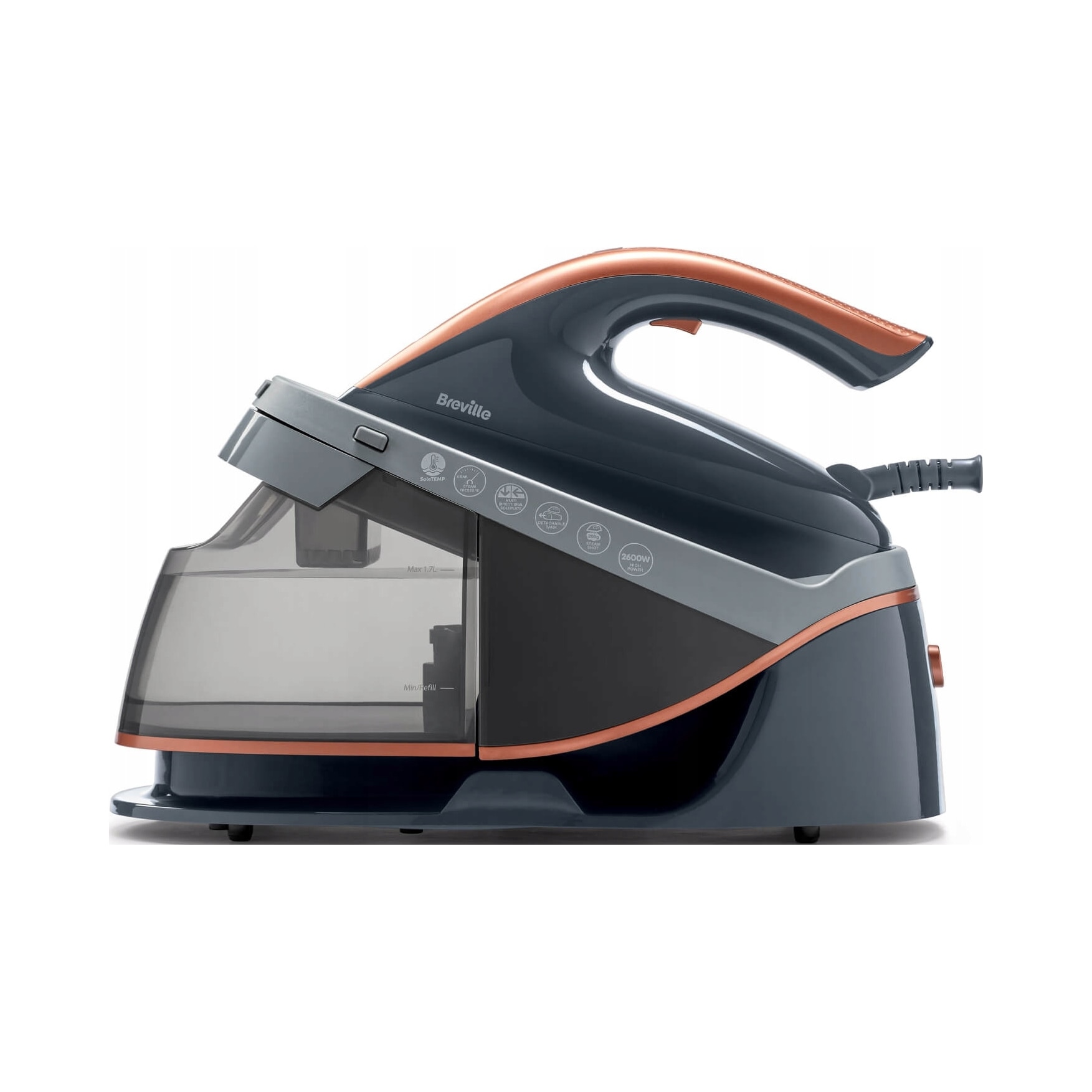 Generator de aburi Breville VIN411X, 2600 W, 1,7 l, portocalie, tehnologie Dual Steam