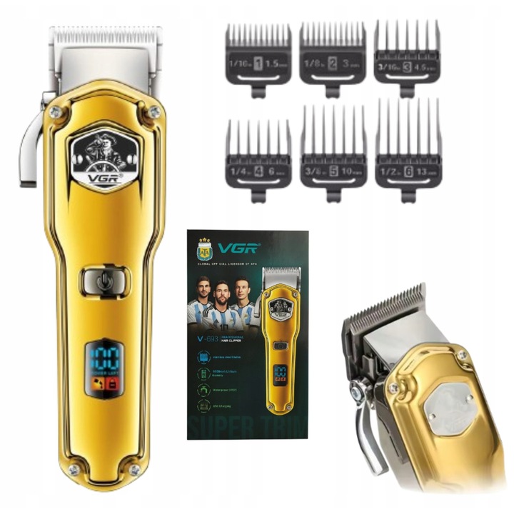 Aparat de tuns VGR V-693, 6 capete, aurie, 23x13x7cm