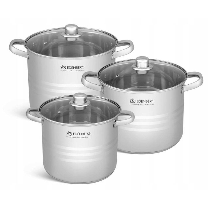 Edenberg 6 részes edénykészlet, inox, 20x20cm, 22x22cm, 24x24cm