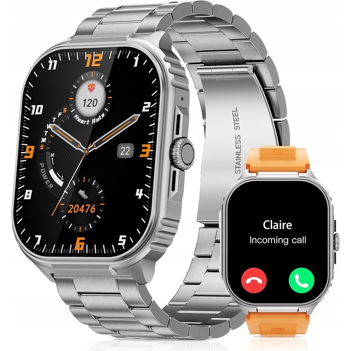 Smartwatch TIFOZEN D28B, 2 bransolete, ecran 2,01", IP68, multicolor