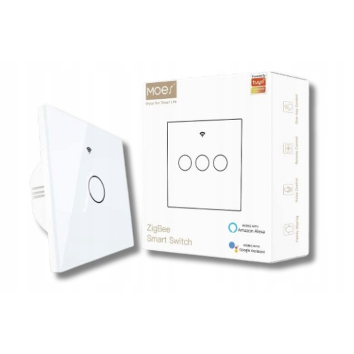 Comutator inteligent MOES Tuya ZigBee, alb, 10A, fara fir, set
