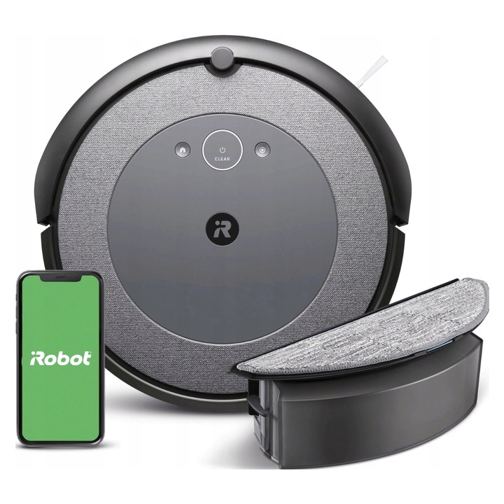 Робот за почистване Roomba Combo i5, черен, 0,39 л, 75 мин, комплект с моп