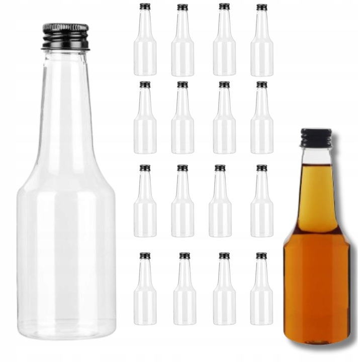 Set 96 Mini Butele 100 ml, hermetice, reutilizabile, culoare capac negru, 13,5 cm