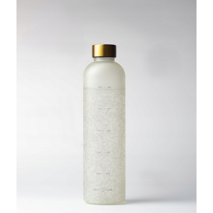 Бутилка за вода 1000мл, бежова със златисто, елегантна за фитнес и йога