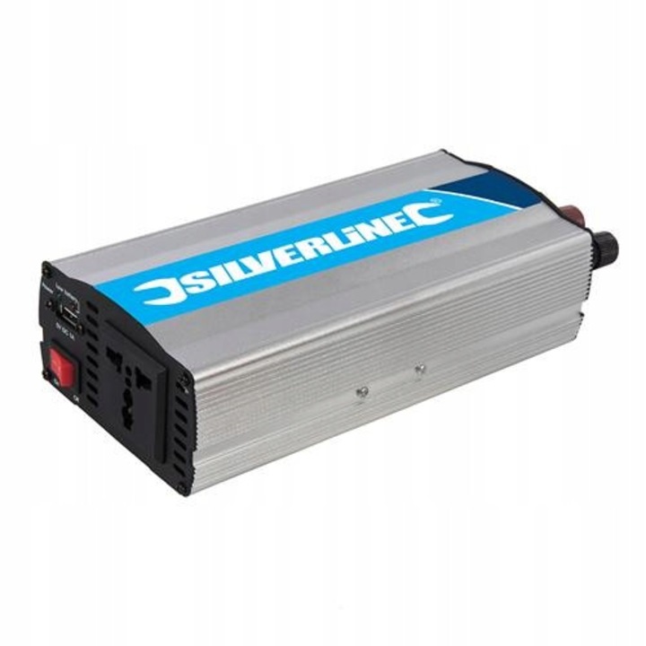 Inverter auto 12V 700W, 2 x guri universale, 1400W varf, anodizat/maltrat, 1,04 kg