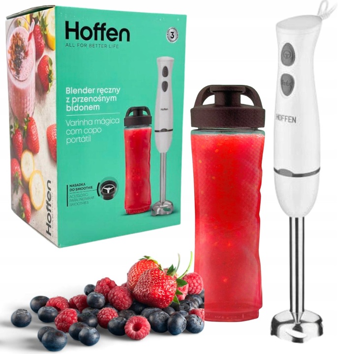 Blender cu bidon portabil 600 ml Hoffen, 400W, functie turbo, accesorii pentru smoothie