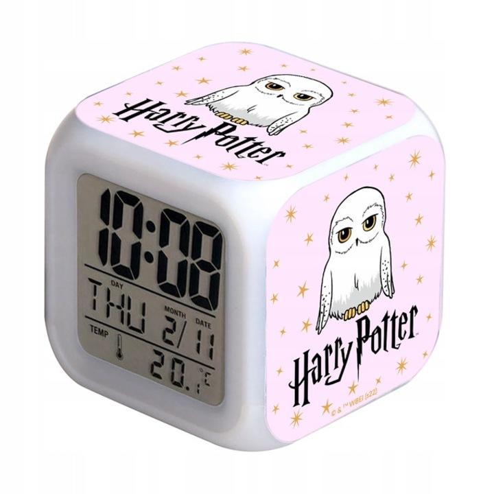 Ceas Harry Potter LED, design minimalist, 6 culori, 8x8x8cm, set licentiat