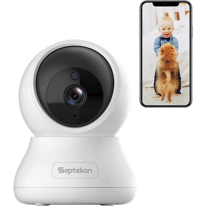 Cameră de supraveghere IP 2K HD, cu senzor de mișcare, albă, aplicație mobilă