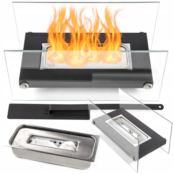 Biosemineu, Fiamma Gio, 34x17x16cm, sticla securizata, set complet pentru interior si exterior