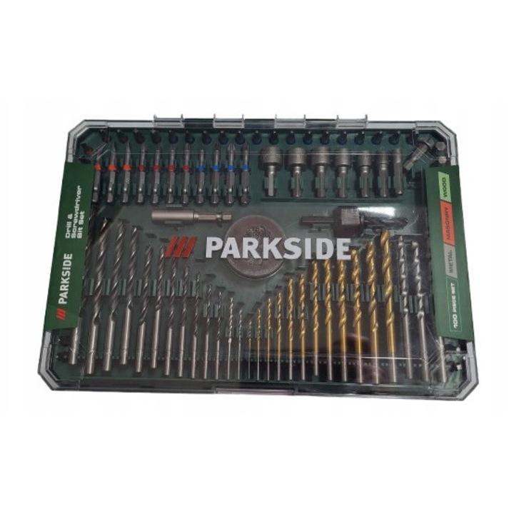 Set de 100 unelte pentru gaurit si insurubat, PARKSIDE, metal, lemn, zidarie
