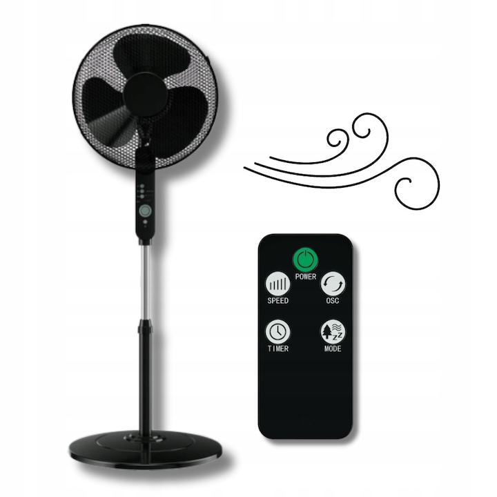 Ventilator stand SILVERCREST SSVF 45 B1, 45 W, 3 viteze, inaltime reglabila 103-122 cm, cu telecomanda, oscilatie