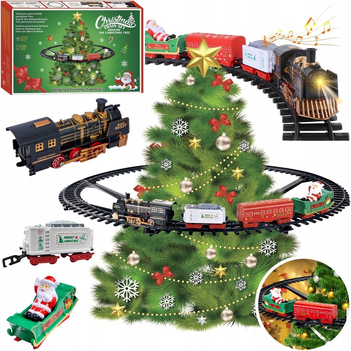 Set trenulete electrice Trifox, 3 vagoane, efecte sonore si luminoase, plastic, pentru copii de la 3 ani