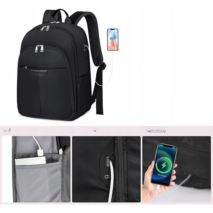 Plecak laptop 15,6", port USB, multicolor, 34x19x44cm