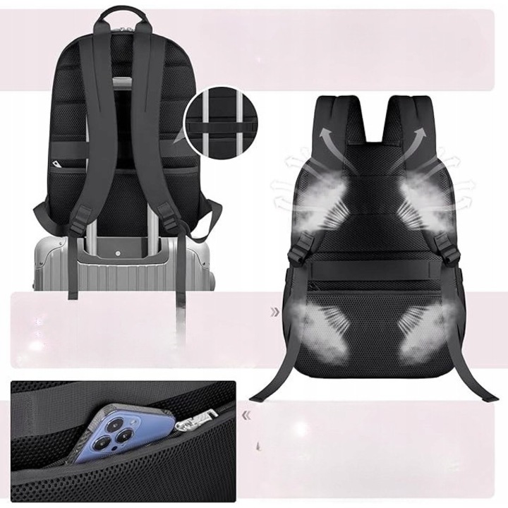 Plecak laptop 15,6", port USB, multicolor, 34x19x44cm