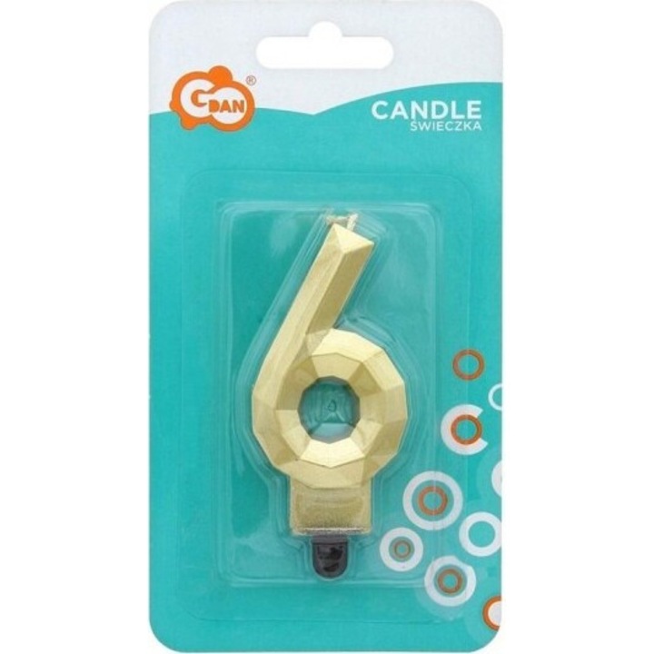 Диамантена свещ цифра 6, Godan, 7,6 см, аксесоари за парти