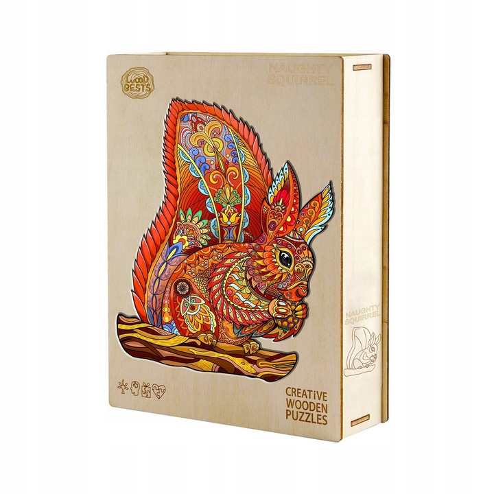 Fajáték puzzle 300 darabos, mókus téma, fadoboz, mérete 42x33,3cm