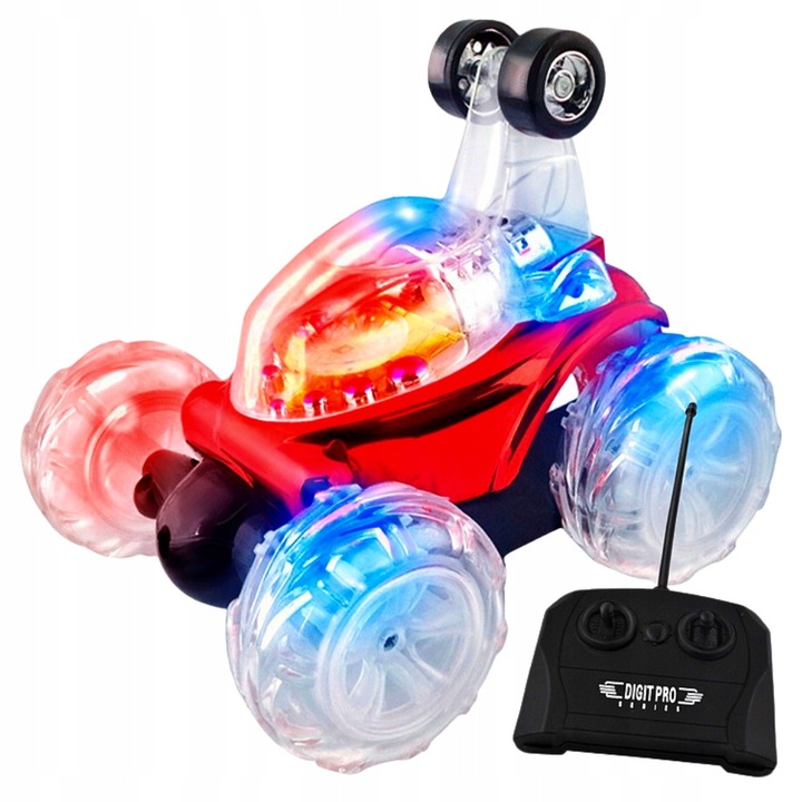 Masinuta Twister, rosie, 12x15x11cm, cu efecte luminoase si muzica, set complet cu pilot si cablu USB