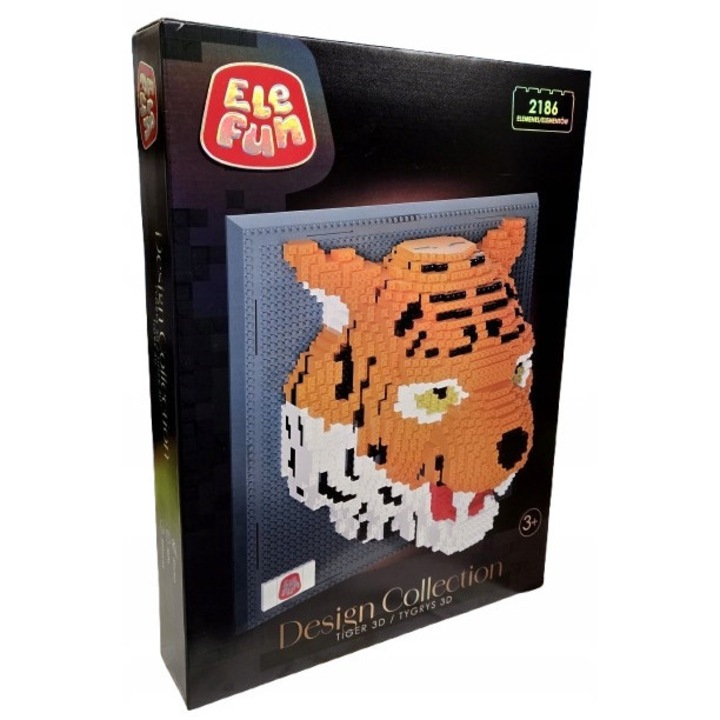 Set de constructie KLOCKI ELEFUN DESIGN COLLECTION 3D Tigru, 2186 elemente, multicolor