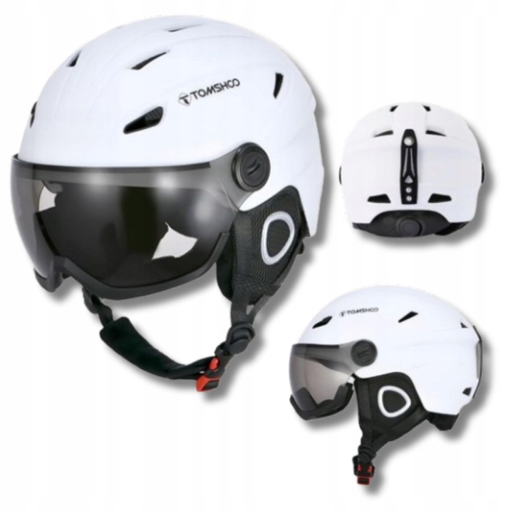 Kask narciar cu goggle, alb-negru, marimea L, ajustare usoara
