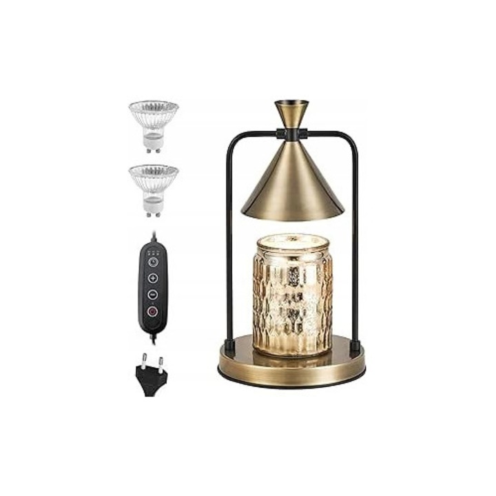 Lampa de incalzire pentru lumanari, aurie, 16,5x32,5cm, cu timer si dimmer, set inclus