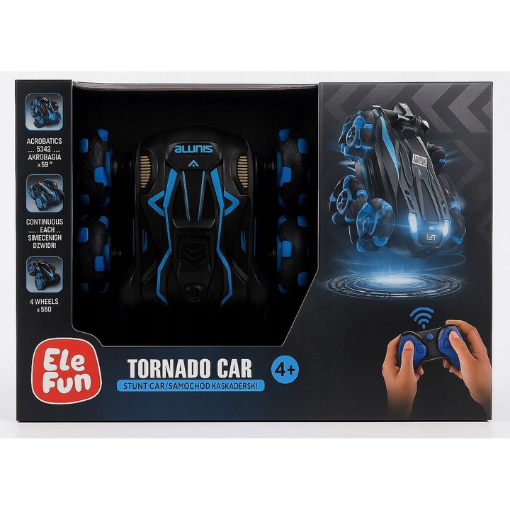 Masinuta kaskadersca TORNADO CAR, zdalnie sterata, 4x4, iluminare LED, set complet
