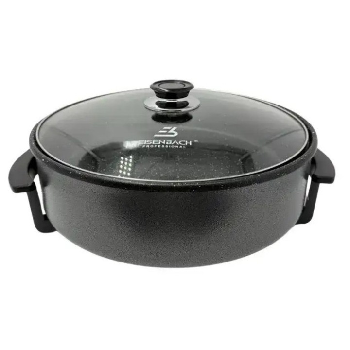 Tigaie electrica Eisenbach EB-P32, 32cm, neagra, adancime 4cm, control temperatura reglabil, acoperire antiaderenta fara PFOA