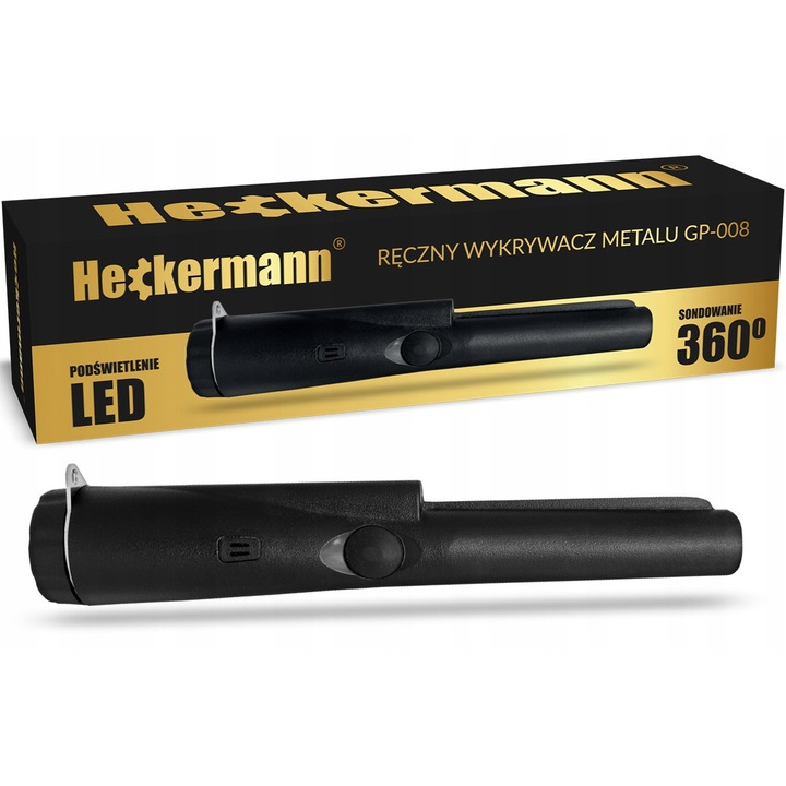 Detektor de metale, 23x3,8x2,2cm, negru, cu alarma sonora si vibratii, set complet