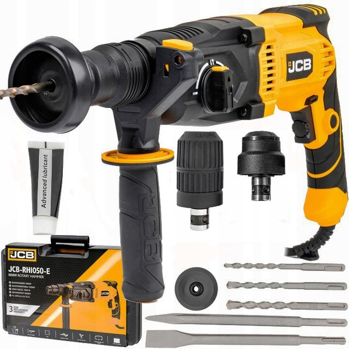 Rotopercutor JCB RH1050-E 1050W, 3,5J, táskával, 3 üzemmód, 8-12mm fúrók