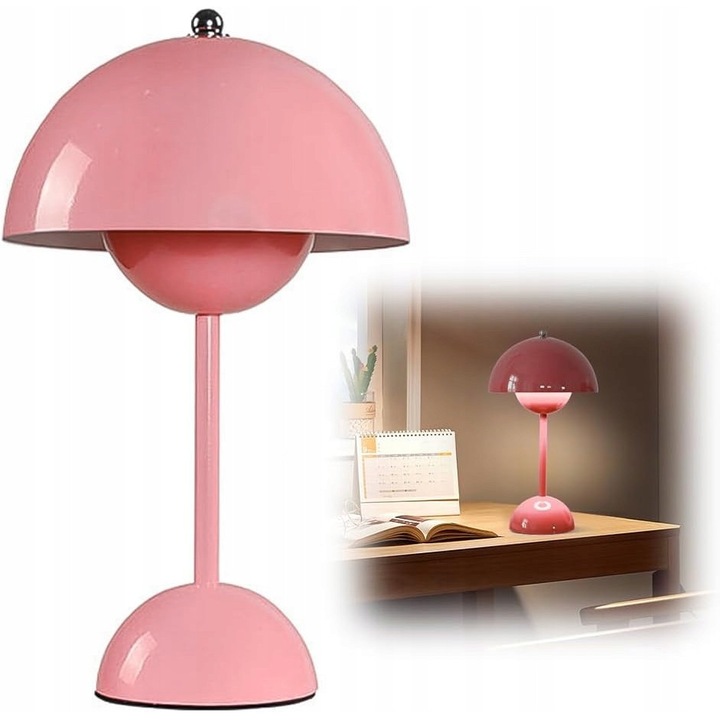 Lampa de birou LED roz, dimabila, incarcare USB, 28x10x16cm, set