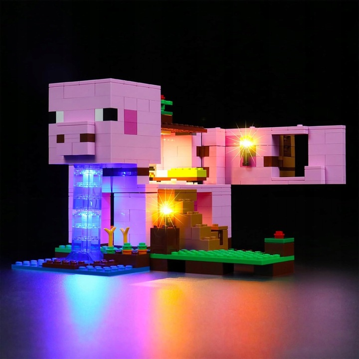 Set iluminare LED pentru LEGO Minecraft 21170 - Casa in forma de porc, alimentare USB sau baterii, detalii vizibile