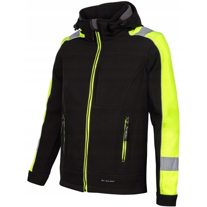 Jacheta de lucru Red Berg V-STORM, softshell, benzi reflectorizante, poliester/elastan, negru/verde, 3XL